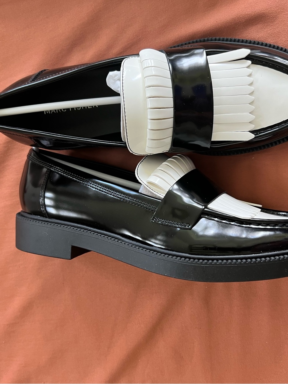 *NEW* Marc Fisher Black and White Fringe Penny Loafers